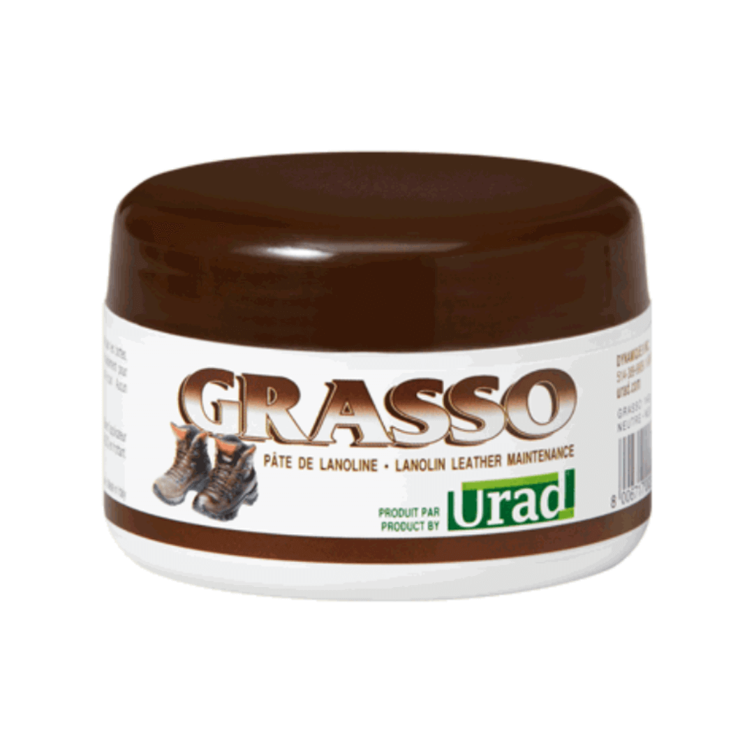 Grasso Lanolin-base product to protect, waterproof and moisturize leather.