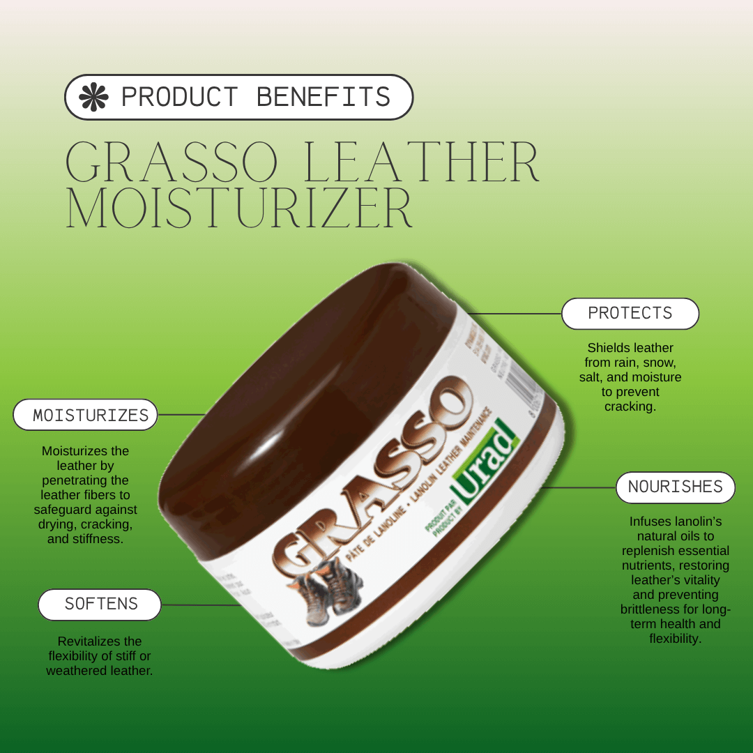 Grasso Lanolin-base product to protect, waterproof and moisturize leather.
