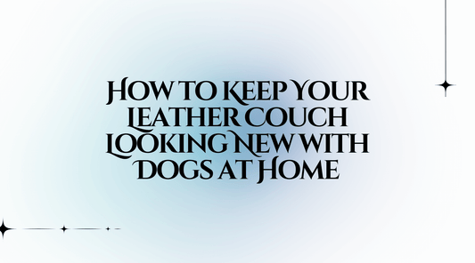Image showcasing tips on keeping leather couch new with pets, featuring text on caring for leather furniture with dogs.