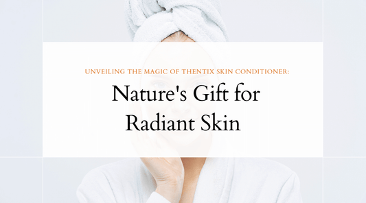 Woman with towel on head showing radiant skin solutions with Thentix Skin Conditioner.